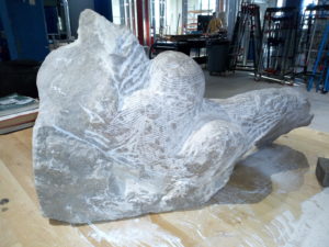 A stone sculpture at the Nebraska Innovation Studio. According to Hoppe, it will take three more months to achieve the desired results. PHOTO: LILIAN KAIVILU